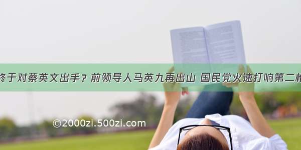 终于对蔡英文出手？前领导人马英九再出山 国民党火速打响第二枪