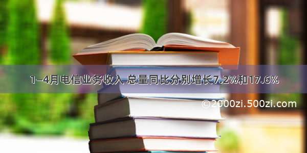 1—4月电信业务收入 总量同比分别增长7.2%和17.6%