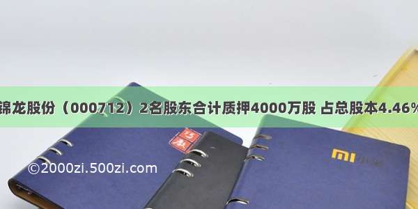 锦龙股份（000712）2名股东合计质押4000万股 占总股本4.46%