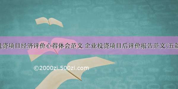 投资项目经济评价心得体会范文 企业投资项目后评价报告范文(五篇)