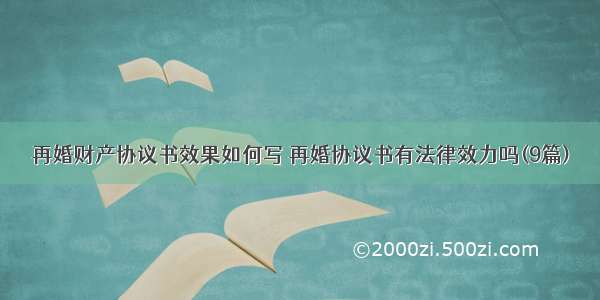 再婚财产协议书效果如何写 再婚协议书有法律效力吗(9篇)