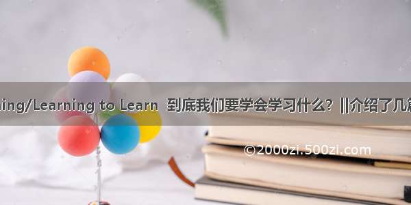 Meta Learning/Learning to Learn  到底我们要学会学习什么？||介绍了几篇元学习文章