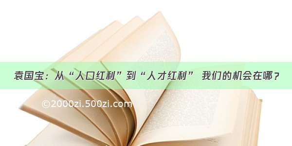 袁国宝：从“人口红利”到“人才红利” 我们的机会在哪？