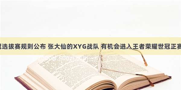 世冠选拔赛规则公布 张大仙的XYG战队 有机会进入王者荣耀世冠正赛吗？