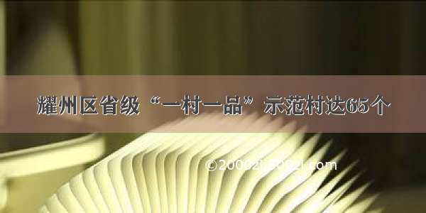 耀州区省级“一村一品”示范村达65个