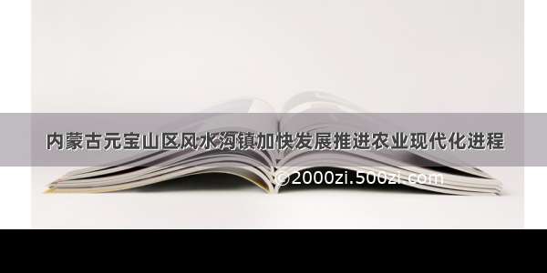 内蒙古元宝山区风水沟镇加快发展推进农业现代化进程