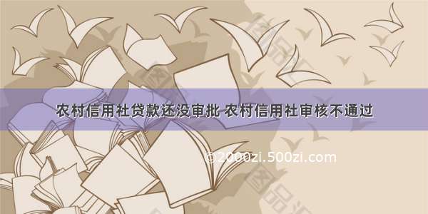 农村信用社贷款还没审批 农村信用社审核不通过