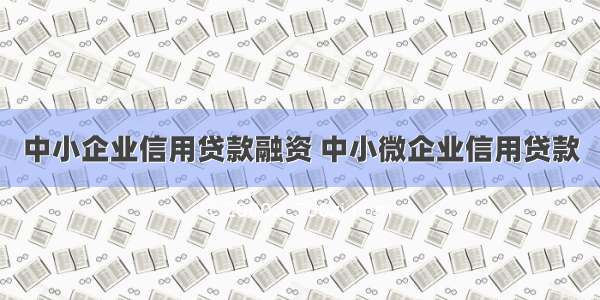 中小企业信用贷款融资 中小微企业信用贷款