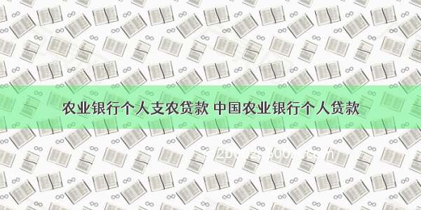 农业银行个人支农贷款 中国农业银行个人贷款