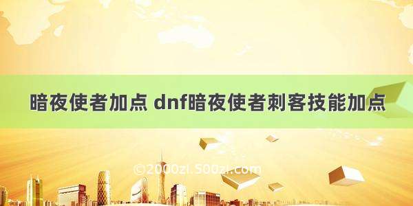 暗夜使者加点 dnf暗夜使者刺客技能加点