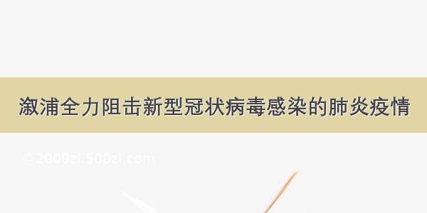 溆浦全力阻击新型冠状病毒感染的肺炎疫情