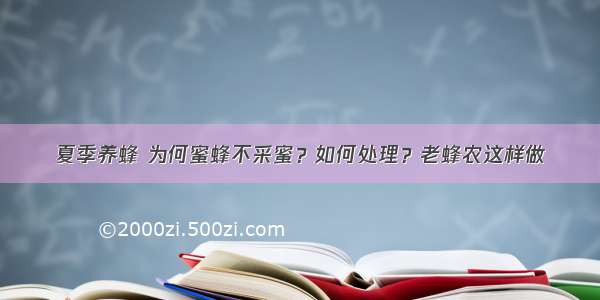 夏季养蜂 为何蜜蜂不采蜜？如何处理？老蜂农这样做