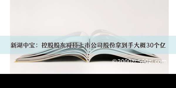 新湖中宝：控股股东减持上市公司股份拿到手大概30个亿