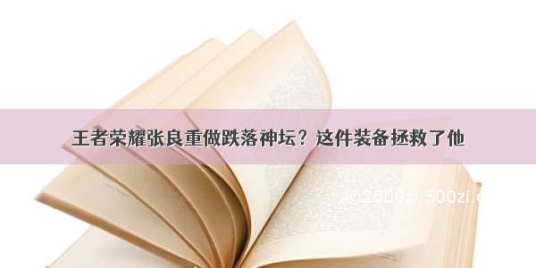 王者荣耀张良重做跌落神坛？这件装备拯救了他