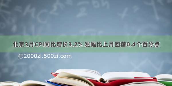 北京3月CPI同比增长3.2% 涨幅比上月回落0.4个百分点