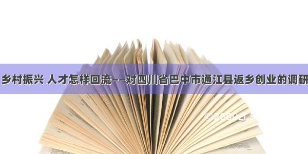 乡村振兴 人才怎样回流――对四川省巴中市通江县返乡创业的调研