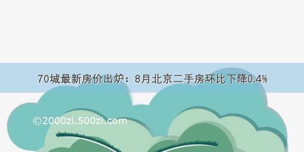 70城最新房价出炉：8月北京二手房环比下降0.4%