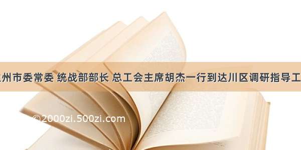 达州市委常委 统战部部长 总工会主席胡杰一行到达川区调研指导工作