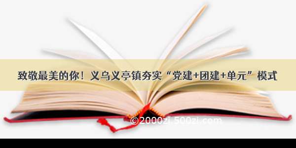 致敬最美的你！义乌义亭镇夯实“党建+团建+单元”模式