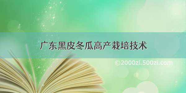 广东黑皮冬瓜高产栽培技术