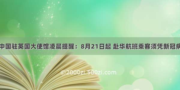 重要通知！中国驻英国大使馆凌晨提醒：8月21日起 赴华航班乘客须凭新冠病毒核酸检测