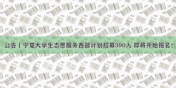 公告丨宁夏大学生志愿服务西部计划招募390人 即将开始报名！