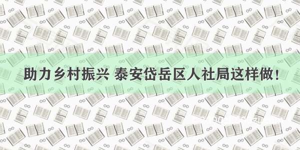 助力乡村振兴 泰安岱岳区人社局这样做！