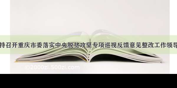 陈敏尔主持召开重庆市委落实中央脱贫攻坚专项巡视反馈意见整改工作领导小组会议