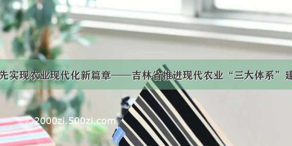 谱写率先实现农业现代化新篇章——吉林省推进现代农业“三大体系”建设综述