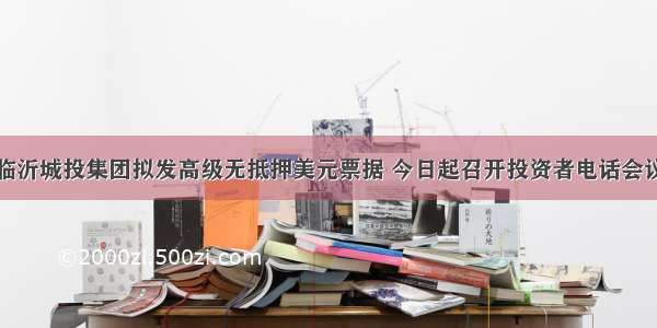 临沂城投集团拟发高级无抵押美元票据 今日起召开投资者电话会议