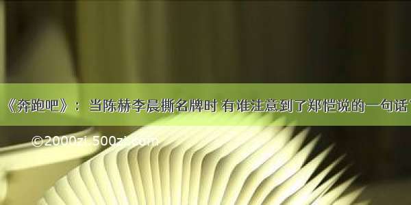 《奔跑吧》：当陈赫李晨撕名牌时 有谁注意到了郑恺说的一句话？