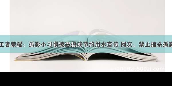 王者荣耀：孤影小习惯被恶搞成节约用水宣传 网友：禁止捕杀孤影