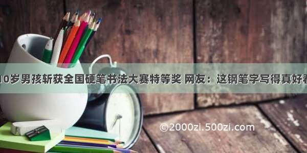 10岁男孩斩获全国硬笔书法大赛特等奖 网友：这钢笔字写得真好看