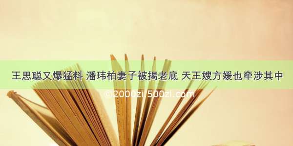 王思聪又爆猛料 潘玮柏妻子被揭老底 天王嫂方媛也牵涉其中