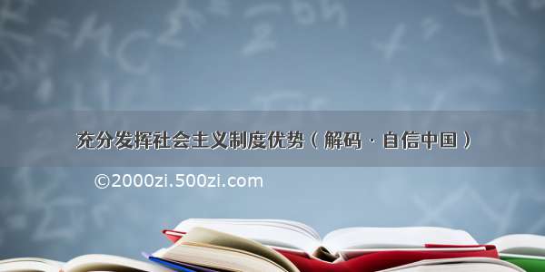 充分发挥社会主义制度优势（解码·自信中国）