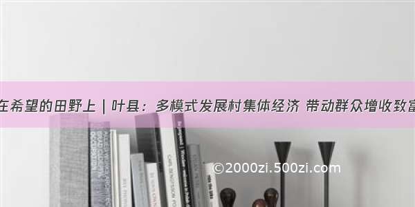 在希望的田野上｜叶县：多模式发展村集体经济 带动群众增收致富