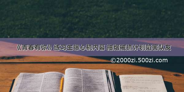 《青春有你》练习生曝心机内幕 抽烟被抓计划陷害队友