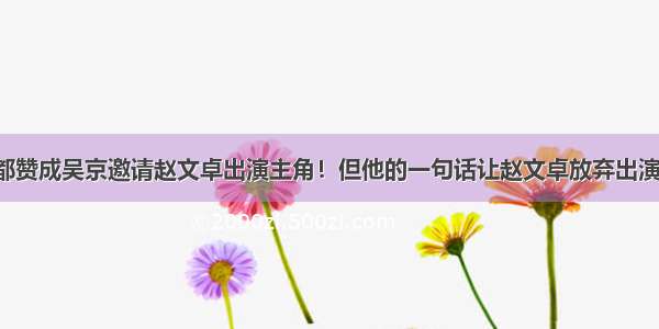 都赞成吴京邀请赵文卓出演主角！但他的一句话让赵文卓放弃出演！