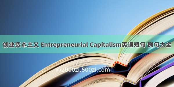 创业资本主义 Entrepreneurial Capitalism英语短句 例句大全