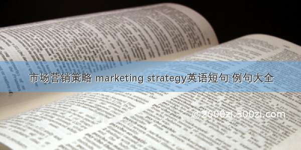 市场营销策略 marketing strategy英语短句 例句大全