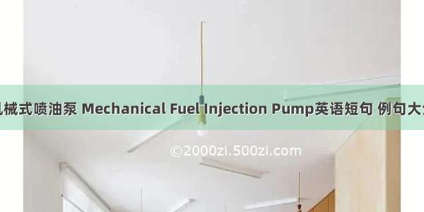 机械式喷油泵 Mechanical Fuel Injection Pump英语短句 例句大全