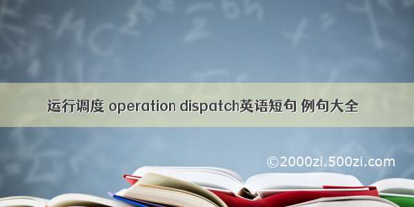 运行调度 operation dispatch英语短句 例句大全