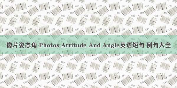 像片姿态角 Photos Attitude And Angle英语短句 例句大全