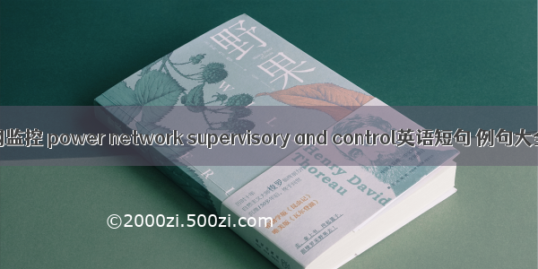 电网监控 power network supervisory and control英语短句 例句大全