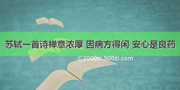 苏轼一首诗禅意浓厚 因病方得闲 安心是良药