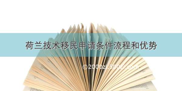 荷兰技术移民申请条件流程和优势