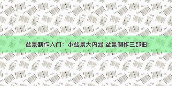 盆景制作入门：小盆景大内涵 盆景制作三部曲