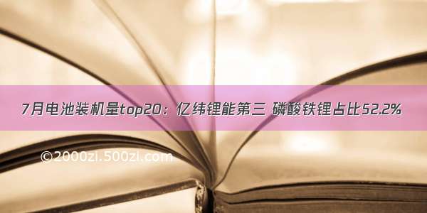 7月电池装机量top20：亿纬锂能第三 磷酸铁锂占比52.2%