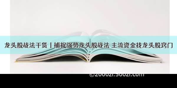 龙头股战法干货丨捕捉强势龙头股战法 主流资金找龙头股窍门