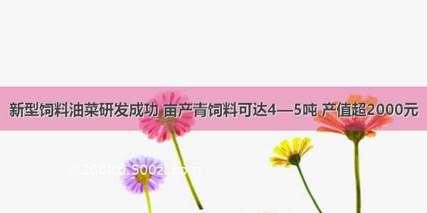 新型饲料油菜研发成功 亩产青饲料可达4—5吨 产值超2000元